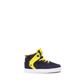 Supra Kids TODDLER VAIDER Navy/Yellow/white High Top Shoes | CA-33257